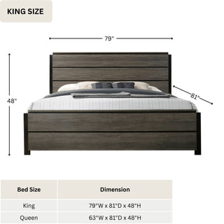 Sunvega Weathered Grey Finish Wood Queen Size Bedroom Set with Dresser Mirror