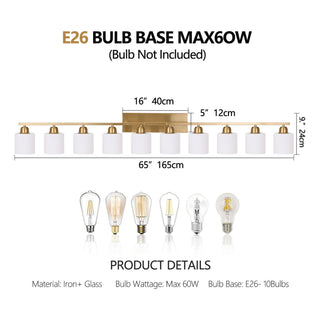 Sunvega Gold Vanity Light Fixture with Milky White Glass Shade for Mirror Bathroom