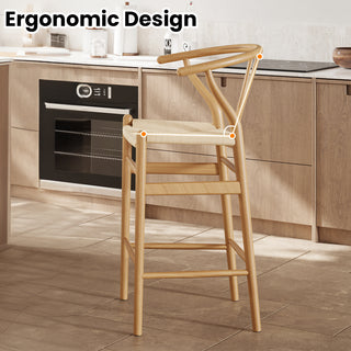 Sunvega Mid-Century Wishbone Barstool with Woven Papercord Seat Fully Assembled Walnut