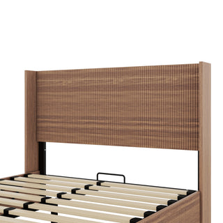Sunvega Queen Wood Platform Bed Frame with Lift Storage and Chic Headboard