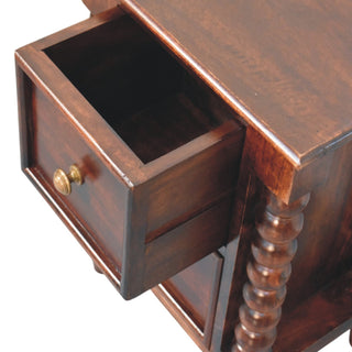 Sunvega Solid Mango Wood Bexley Spindle Bedside Table in Winewood Oak Finish