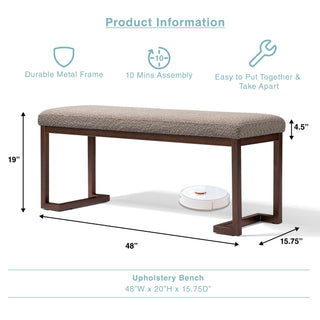 Sunvega Modern Upholstered Boucle Bench with Metal Frame for Entryway Living Room