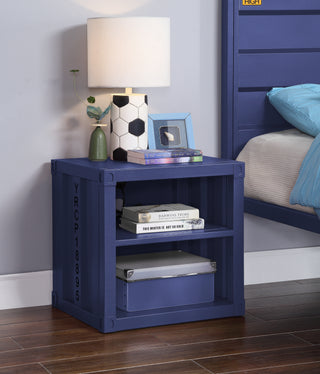 Sunvega Industrial Cargo Blue Nightstand with USB Charging and Open Storage