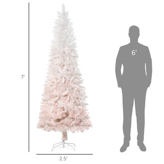 Sunvega Pencil Artificial Xmas Tree with Faux Snow Flocked Full Branch Tips Flame-retardant