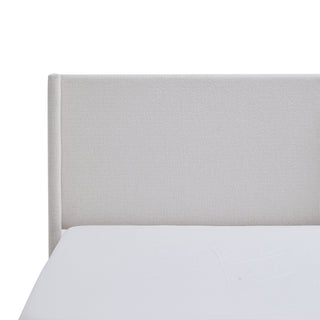 Sunvega Cream White Boucle Upholstered Wingback Bed with Wood Base Platform