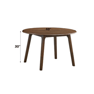 Sunvega Walnut Finish Round Dining Table with Fixed Tabletop for Family Meals