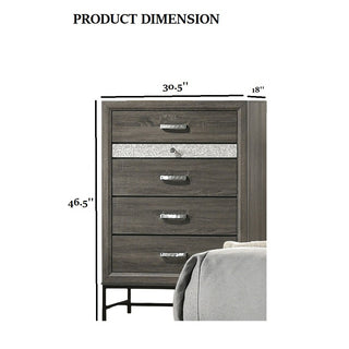 Sunvega Contemporary Gray 4-Drawer Chest with Metal Legs and Acrylic Accents