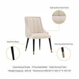 Sunvega Modern Light Gray Dining Chair with Velvet Upholstery and Gold Tips