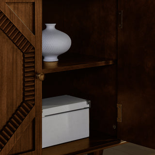 Sunvega Mid Century Modern Sideboard Buffet Cabinet with Spacious Storage and Geometric Accent