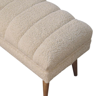 Sunvega Cream Boucle Puffer Bench with Curved Top and Nordic Legs for Living Room