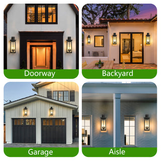 Sunvega Modern Black Metal Frame Clear Glass Outdoor Wall Lanterns Sconces