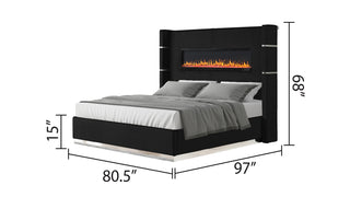 Sunvega King Size Upholstered Wooden Bed with Bluetooth Speakers and USB Ports