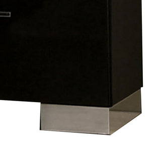Sunvega Two Drawer Nightstand with USB Charger in Black and Chrome Finish