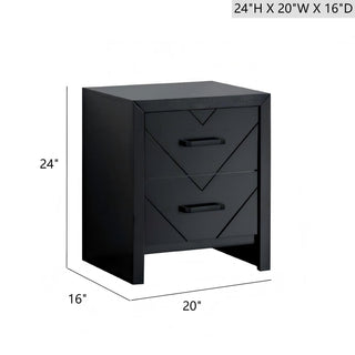 Sunvega Fully Assembled Nightstand with V Shape Embossing and Black Handles