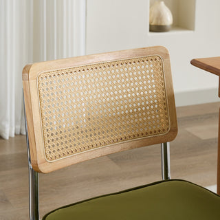 Sunvega Mid Century Modern Dining Chairs Set of 2 with Velvet Upholstery and Natural Rattan Back