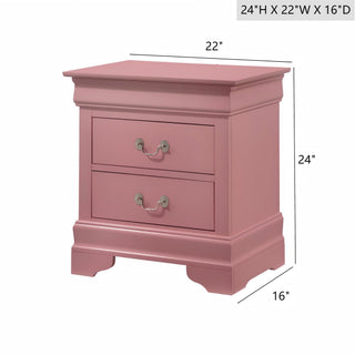 Sunvega Traditional Nightstand in Charming Pink for No Assembly Required