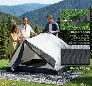 Sunvega Reversible Outdoor Rug with Protective Coating and Strap Stakes for Patio