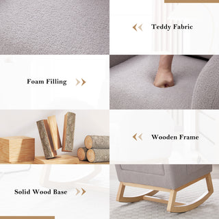 Sunvega Teddy Fabric Rocking Chair With Wood Legs For Living Room And Bedroom