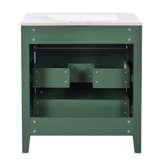 Sunvega 30 Inch Freestanding Bathroom Vanity with Ceramic Sink and 3 Drawers