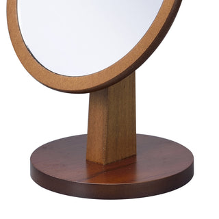 Sunvega 9.5 Inch Tall Walnut Finish Polyresin and Wood Pedestal Makeup Mirror
