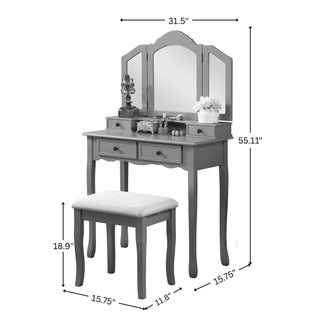 Sunvega Rose Gold Vanity Makeup Table Set with Mirror and Upholstered Bench