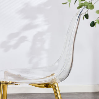 Sunvega Modern Minimalist Transparent PET Plastic Dining Chair with Gold Plated Legs