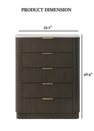 Sunvega Contemporary Dark Walnut Finish Chest with Artificial Marble Top and Metal Side Glides