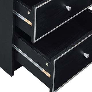 Sunvega Modern Black and Silver 2-Drawer Nightstand with Smooth Metal Glides