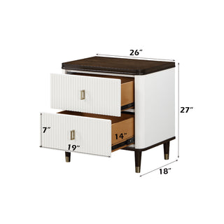 Sunvega White and Walnut Finish Nightstand with USB Port and Drawer