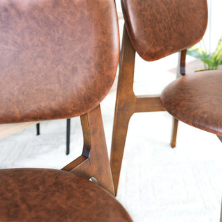 Sunvega Mid-Century Modern Black Vegan Leather Dining Chairs with Walnut Base Set of 2