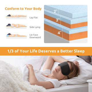 Sunvega 3 Inch Copper and Gel Memory Foam Mattress Topper for Twin Size Bed