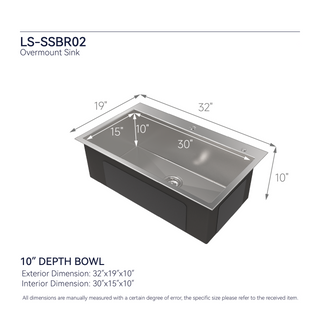 Sunvega 32x19 Inch Overmount Single Bowl Kitchen Sink in Brushed Nickel