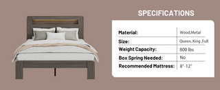 Sunvega Full Size Wood Platform Bed Frame with Storage LED Headboard and USB Charging Station