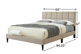 Sunvega Queen Upholstered Pleated Bed in a Box with Sturdy Dark Brown Frame