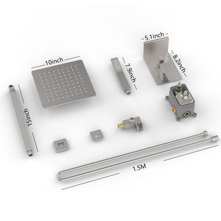 Sunvega 10 inch Rainfall Shower System with Storage Rack and High Pressure Brushed Nickel