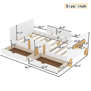 Sunvega Twin Size Solid Wood Platform Bed with Storage Drawers and Guardrail