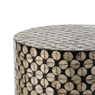 Sunvega Blue Capiz Inlay Tapered Hexagon Accent Stool for Bedrooms