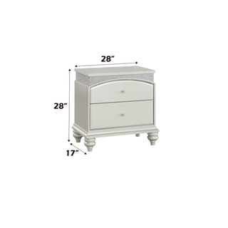 Sunvega Platinum Finish Nightstand with Spacious Drawers and Rhinestone Inlays