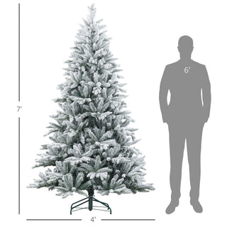 Sunvega Pencil Artificial Xmas Tree with Faux Snow Flocked Full Branch Tips Flame-retardant