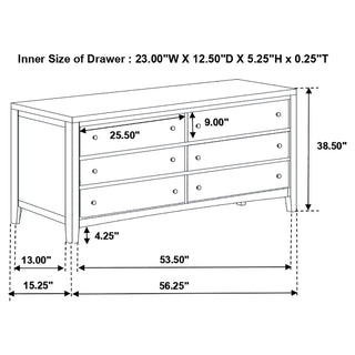 Sunvega Elegant Wood Dresser with Six Wide Drawers and Warm Cappuccino Finish