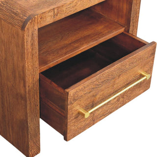 Sunvega Solid Oak Bedside Table with Curved Edge and Single Drawer Shelf