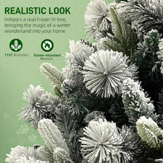 Sunvega Pencil Artificial Xmas Tree with Faux Snow Flocked Full Branch Tips Flame-retardant