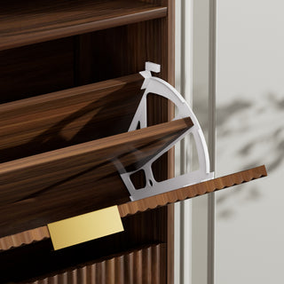 Sunvega Tall Modern Minimalist Shoe Cabinet with Two Flip Drawers and Wave-Patterned Panel