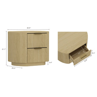 Sunvega Modern Natural Oak Nightstand with Two Drawers and Ribbed Texture