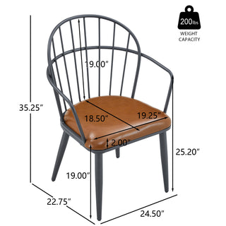 Sunvega Brown Upholstered Dining Chair with Metal Legs and PU Leather Seat