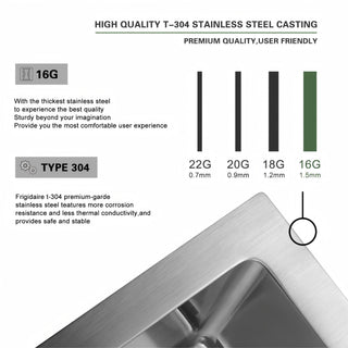Sunvega 16 Gauge T304 Stainless Steel Undermount Kitchen Sink with Drain Assembly