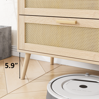 Sunvega Rattan 6 Drawer Dresser with Wood Handles for Bedroom Storage Cabinet