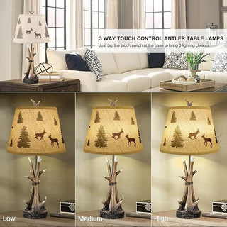 Sunvega Rustic Antler Table Lamps Set of 2 with USB Ports and Touch Dimmable