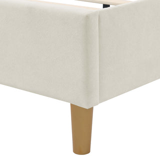 Sunvega Upholstered Queen Bed Frame with Tufted Headboard and Curved Design