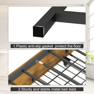 Sunvega Corner Bed Frame with Storage Bookcase Drawers LED Light Charging Station